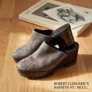 Robert Clergerie Suede Wedge Platform Mules Gray Sz 8  Gorp Cabin Scandi Cottage
